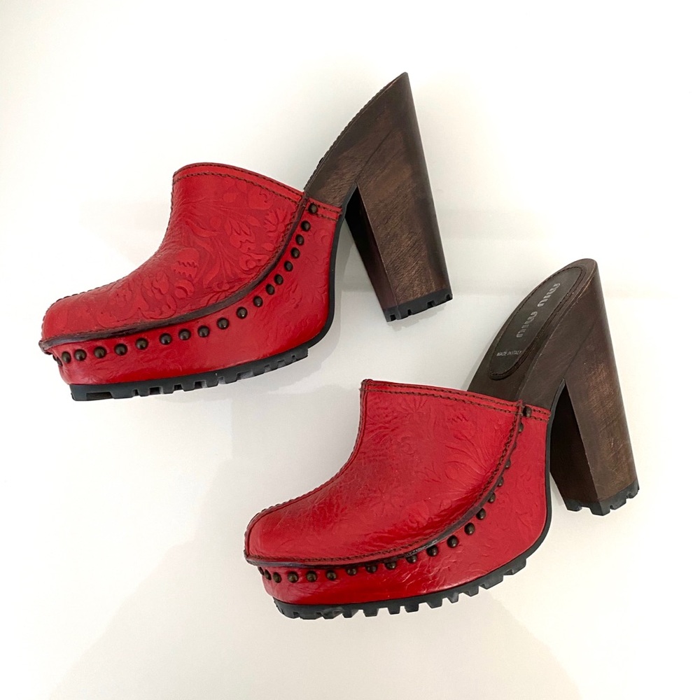 Miu Miu Embossed Leather Western Mules Clogs With… - image 2
